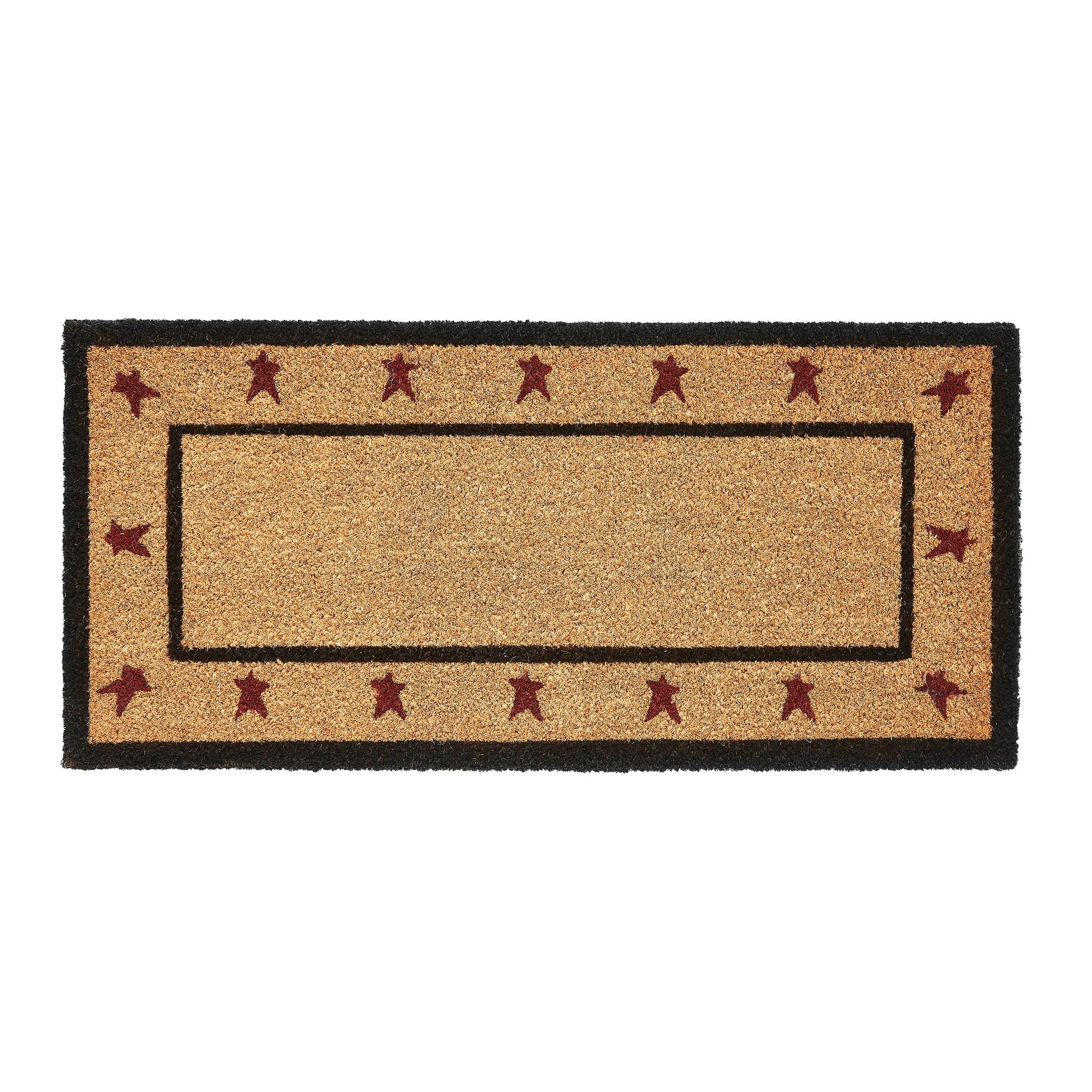 VHC Brands Coir Welcome Door Mat, Entry Rug, with PVC Backing, for Indoor Outdoor Use, Connell Collection, Rectangle 17x36 Doormat, Primitive Stars,