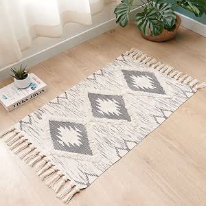 Photo du produit : JaeMoose, tapis coton à pompons, 60 × 90 cm (gris)