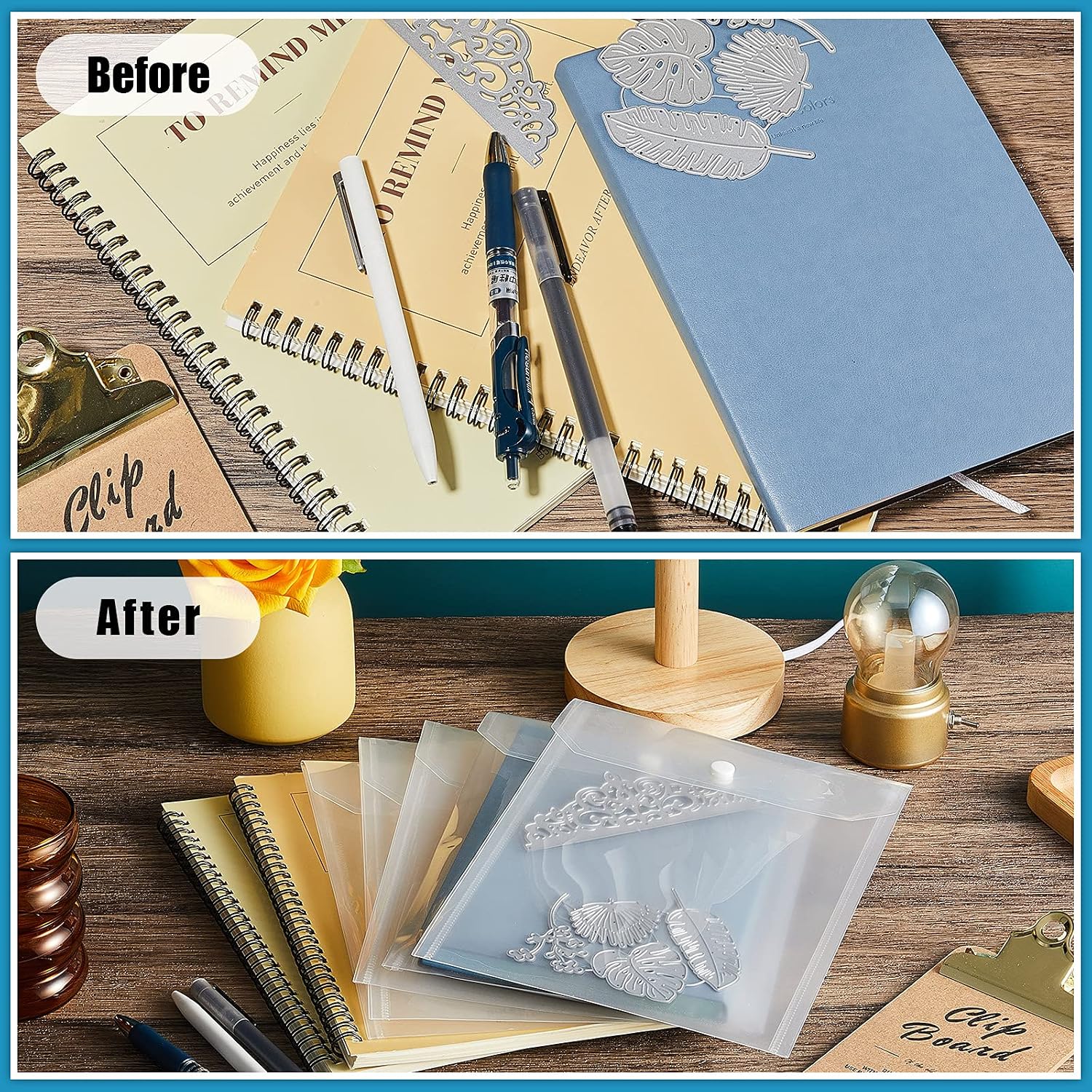 Clabby 30 Pieces Large Stamp and Clear Die Storage Pockets Scrapbooking Storage Envelopes Cutting Dies Stencil Organizer Holder Album Embossing Crafts Card(7 x 9.4 Inch)