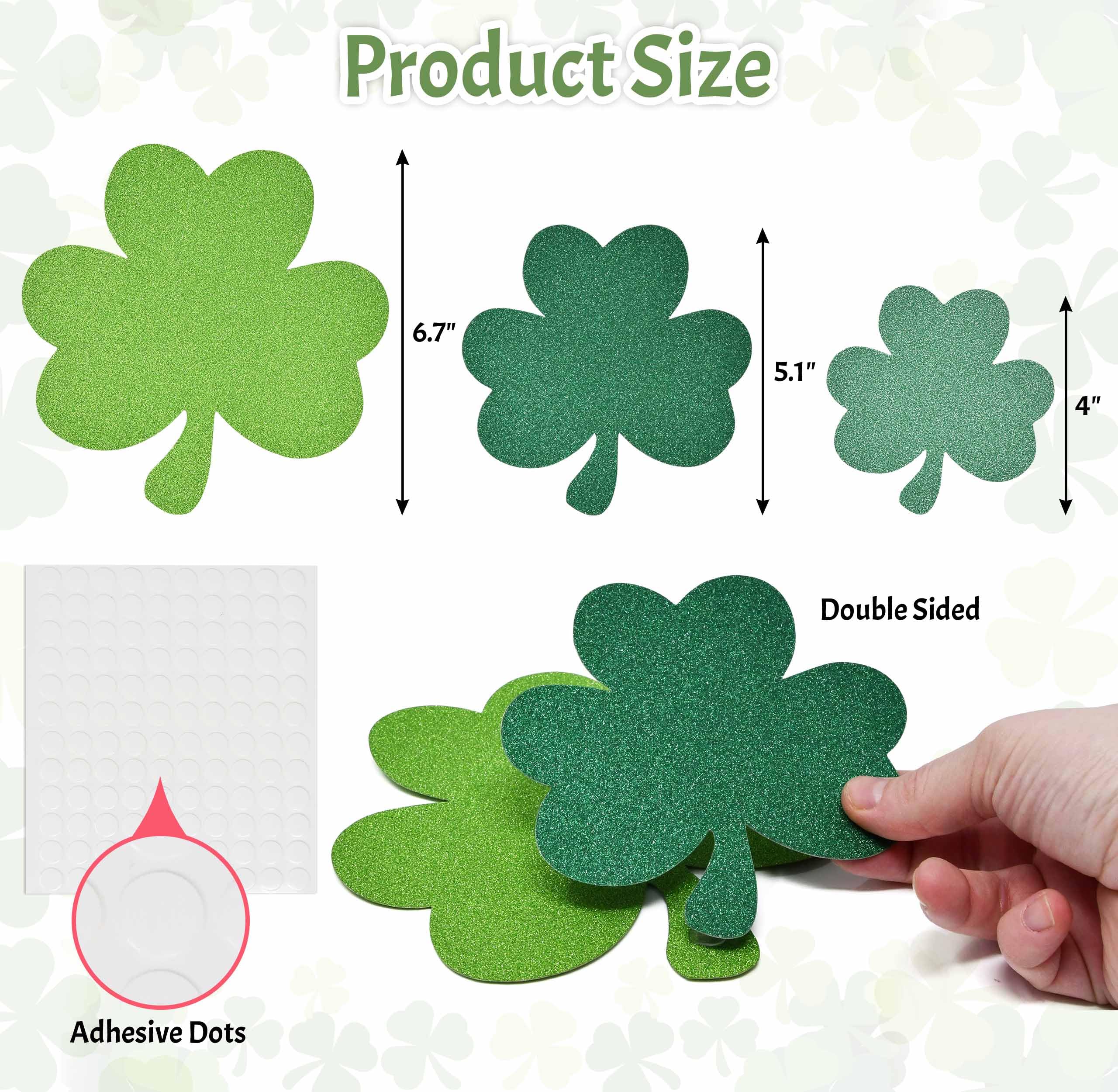 60 Pack St. Patrick's Day Glitter Shamrock Cutouts – Double-Sided