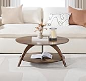 Martin Svensson Home LAX Retro Mid-Century Modern Round Wood Coffee Table with Lower Shelf, Cocktail Table for Living Room or Den. Walnut Brown.