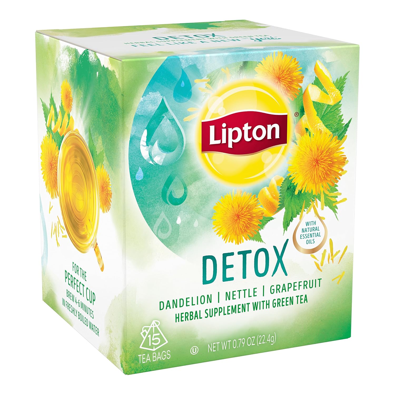 Lipton Herbal Supplement with Green Tea Detox 15 ct, Pack of 4