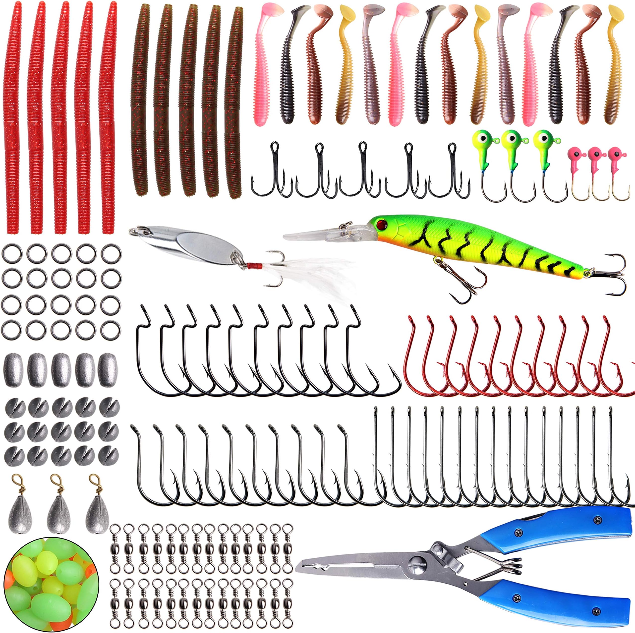Freshwater Fishing Tackle Kit, Bass Fishing Kit with Tackle Box Includes Crankbaits, Spinner Baits, Plastic Worms, Jigs, Topwater Lures, Spoon Lures, Fishing Gear Kit for Trout Salmon Catfish