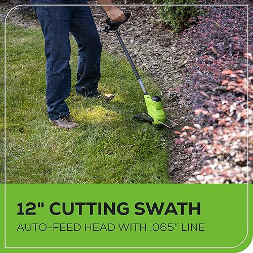 Miniatura 7 de Greenworks Juego de herramientas de jardín de 5 piezas de 48 V (2 x 24 V) cortacésped de empuje de 20 pulgadas, recortadora de cuerdas de 12