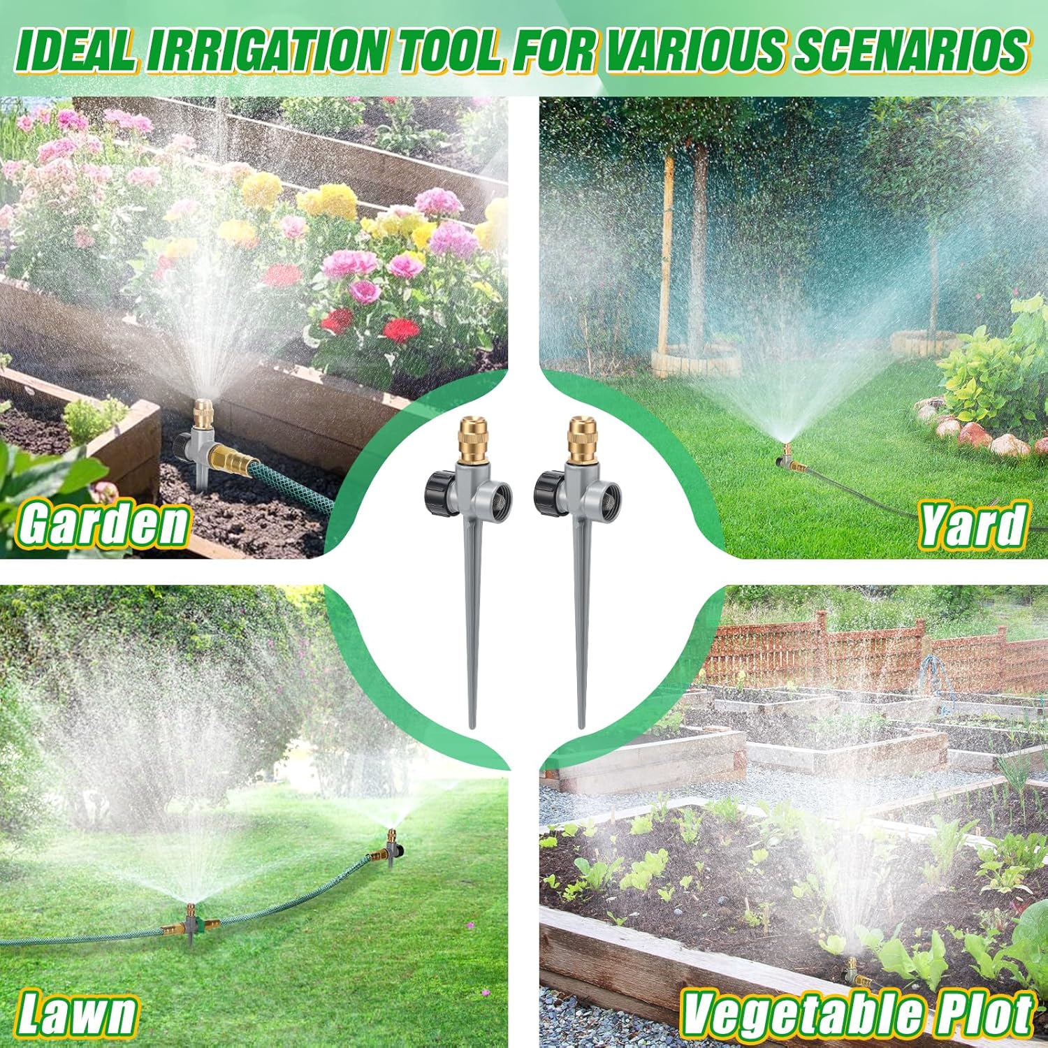 4 Pack Metal Lawn Sprinklers for Yard - 360° Coverage Water Sprinklers, Adjustable Brass Nozzle with Aluminum Alloy Spike Base for Medium Garden Irrigation