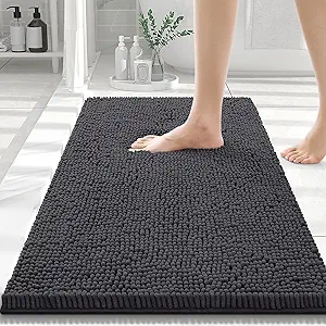 Smiry Luxury Chenille Bathroom Rugs 30x20, Extra Soft and Absorbent Shaggy Bath Mat, Machine Washable, Non-Slip Plush Carpet Runner for Tub, Shower, and Floor, Home Decor Accessories, Charcoal Grey