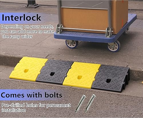 Miniatura 3 de YYDS Rampas de bordillo, rampa ligera de plástico, 2 unidades, rampas de umbral portátiles, 19.5 pulgadas de largo x 10.5 pulgadas de ancho, rampas