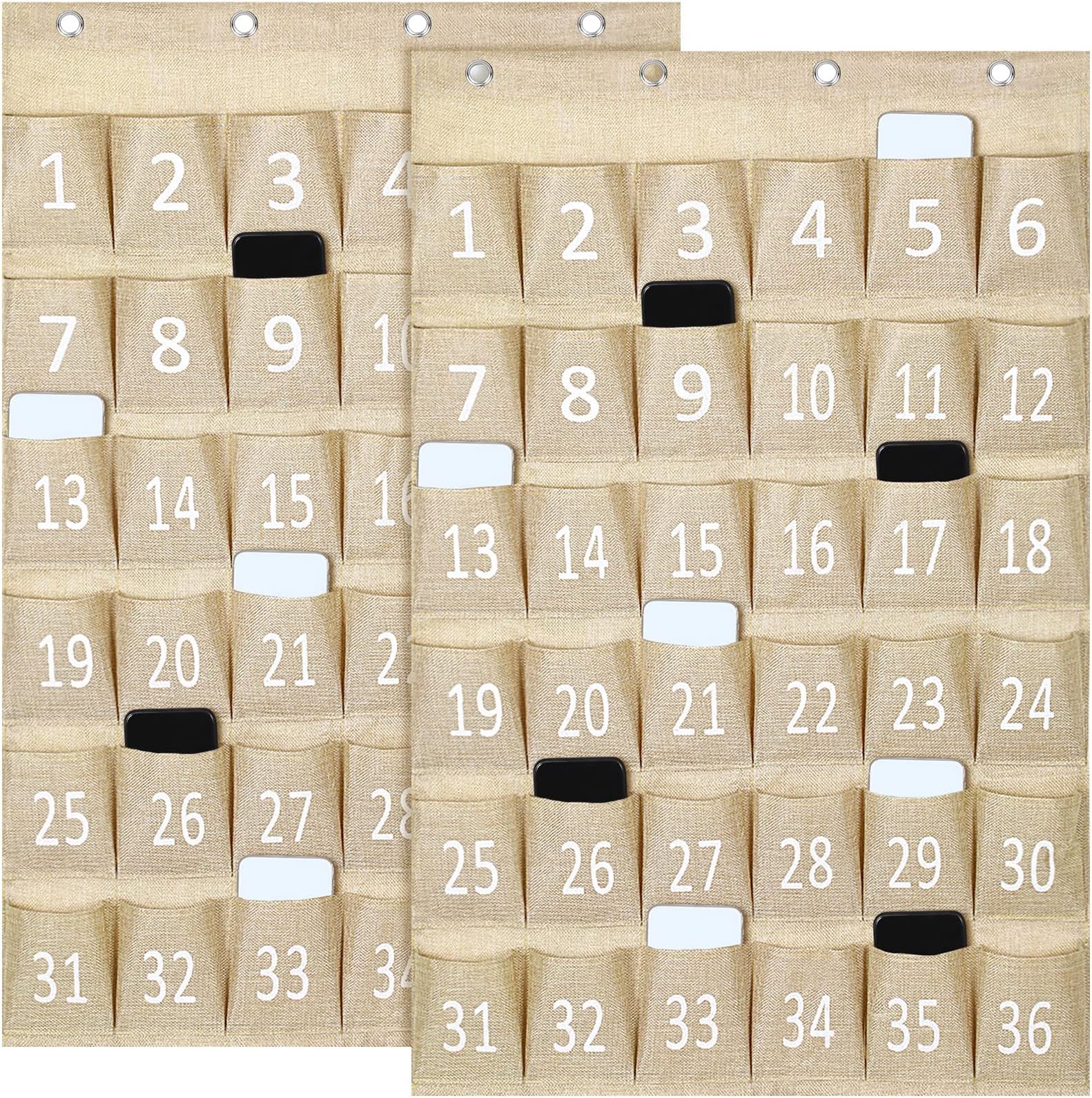 Berlune Numbered Pocket Chart for Classroom Burlap Cell