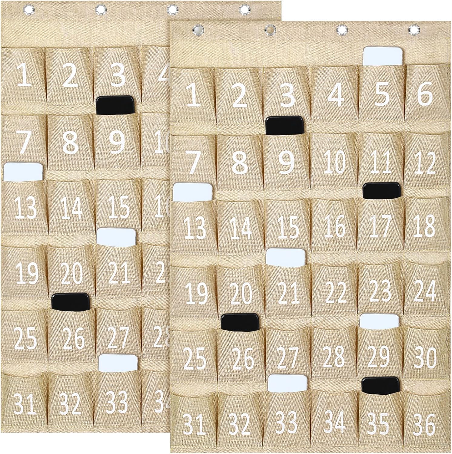 Berlune Numbered Pocket Chart for Classroom Burlap Cell