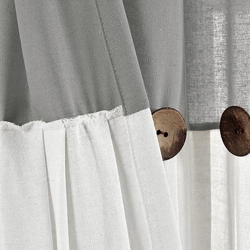 Miniatura 6 de Lush Decor - Cortinas de lino con botones de estilo granja, panel individual, diseño plisado de dos tonos de 100 pulgadas de ancho x 84 pulgadas de