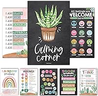 Vista 10 de Hadley Designs 8 Pósters de Rincón Calmante para Aula Imprescindibles para Maestros - 11x17 Suministros de Rincón de Calma, Tabla de Sentimientos