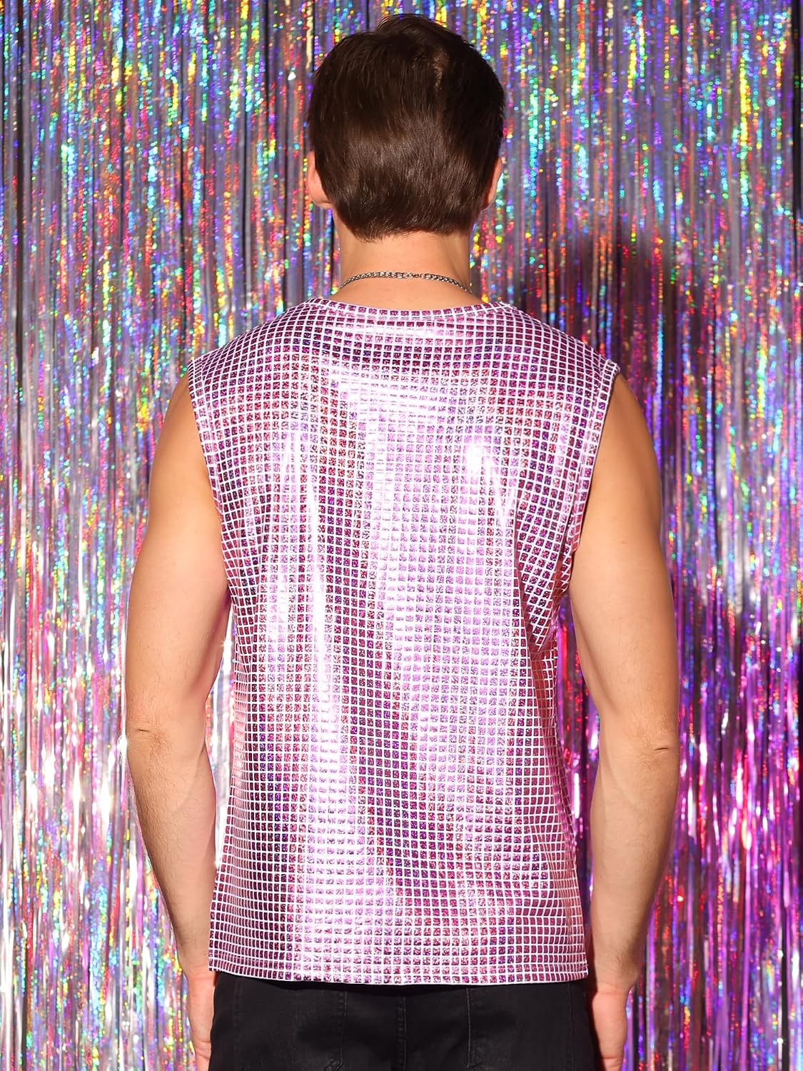 Lars Amadeus Metallic Tank Top for Men's Sleeveless Party Club Shining Vest
