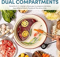 Vista 2 de AROMA Olla eléctrica dividida Shabu Shabu con olla recubierta de cerámica sin PFAS (2.5 cuartos de galón)