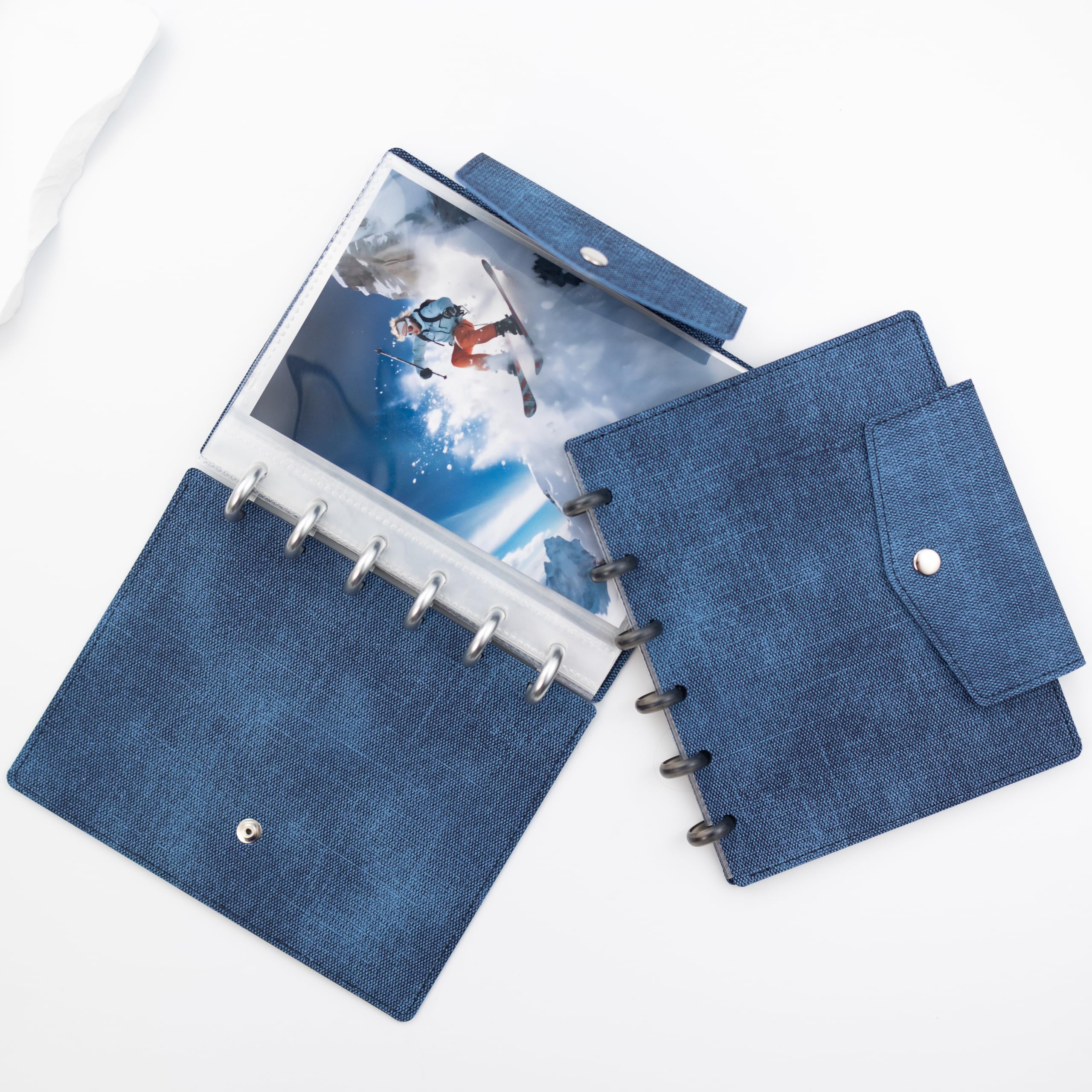 Konfigurowalny album fotograficzny Discbound, pasuje do fotobudki 4x6, 2x6, zdjęć 3x4, mieszania i dopasowywania stron, łącz i stwórz własną historię (denim, 4 x 6)