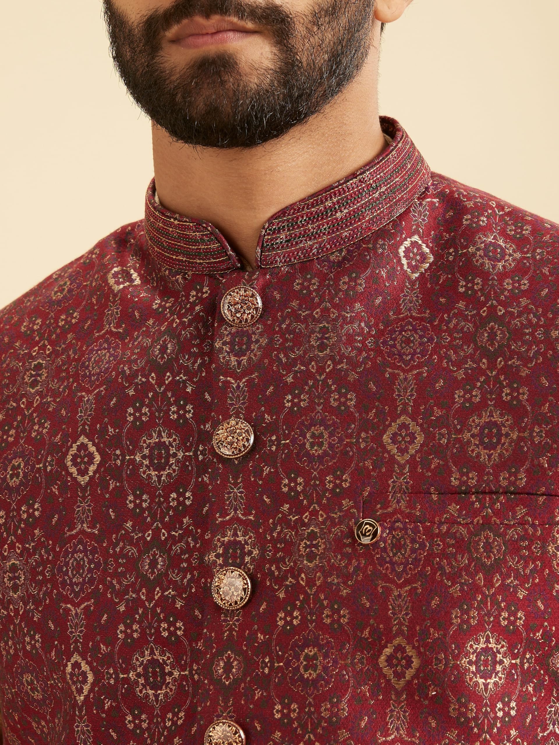 Manyavar Giacca tradizionale Nehru da uomo in broccato Self Design (1 pezzo)