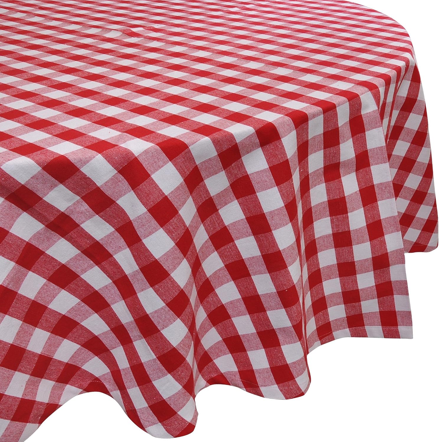Yourtablecloth 100% Cotton Checkered Buffalo Tablecloth – Ideal for Home, Restaurants, Cafés – Everyday Dinner, Parties, Picnic, Holidays, 70" Round Red and White