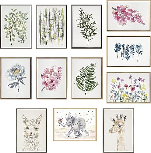 Miniatura 6 de Kate and Laurel Patricia Shaw - Juego de arte de pared en lienzo enmarcado de helecho verde y rusco, 2 piezas de 18 x 24 pulgadas, natural, hojas de