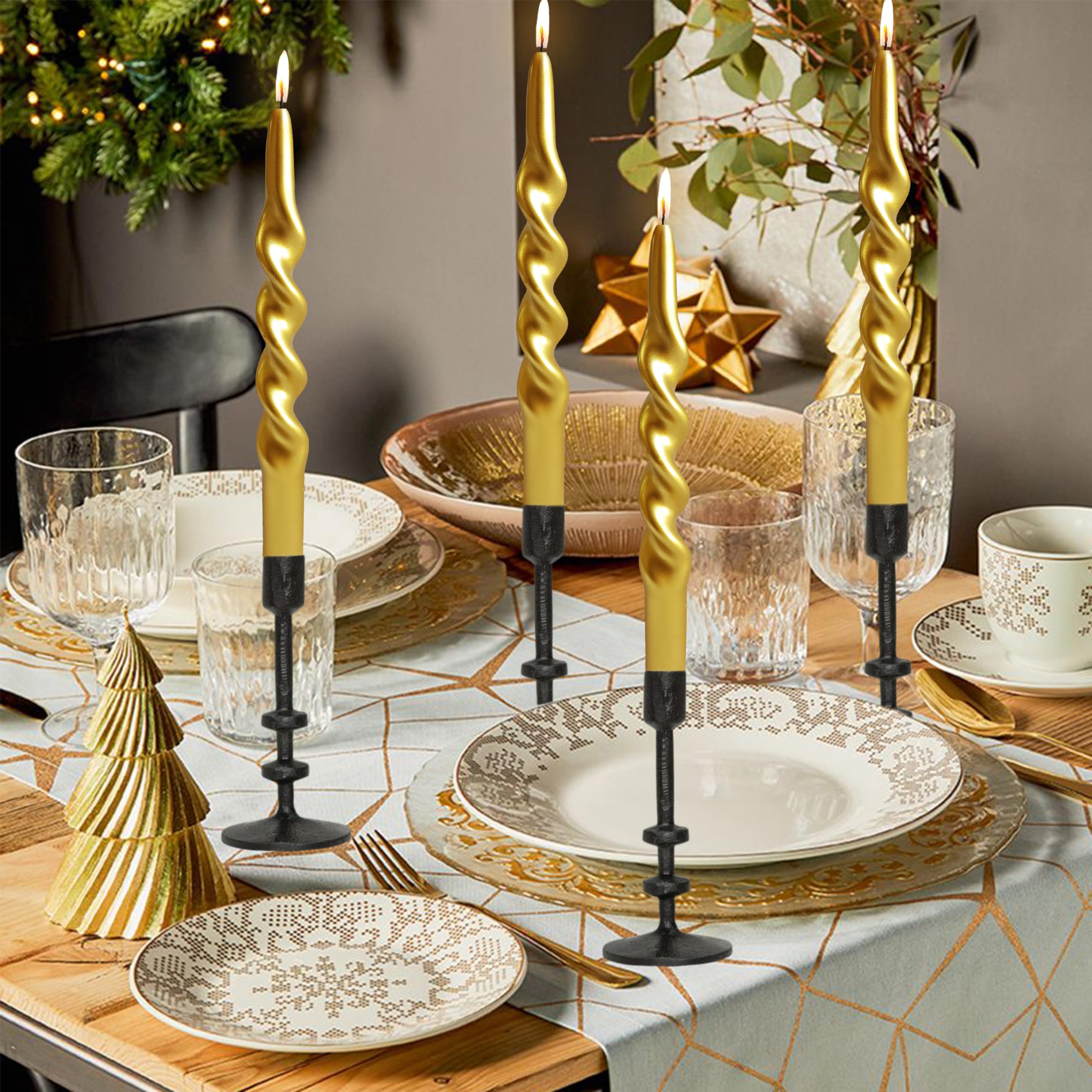 Velas en espiral de Navidad, velas cónicas doradas, candelabro sin perfume para regalo de invierno, vacaciones, Navidad, decoración del hogar