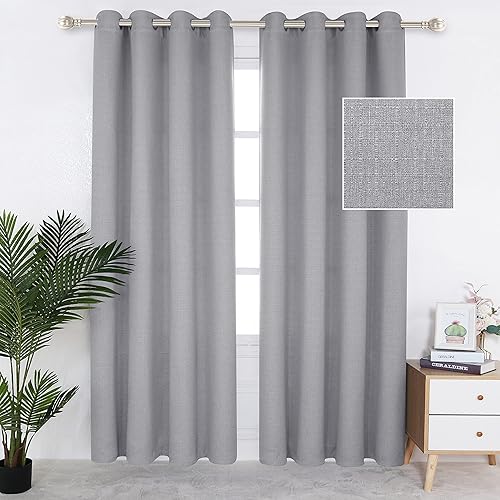 LUSHLEAF Cortinas opacas para dormitorio, sala de estar, cocina, con aislamiento térmico y ojales, aspecto de lino, cortinas de oscurecimiento de