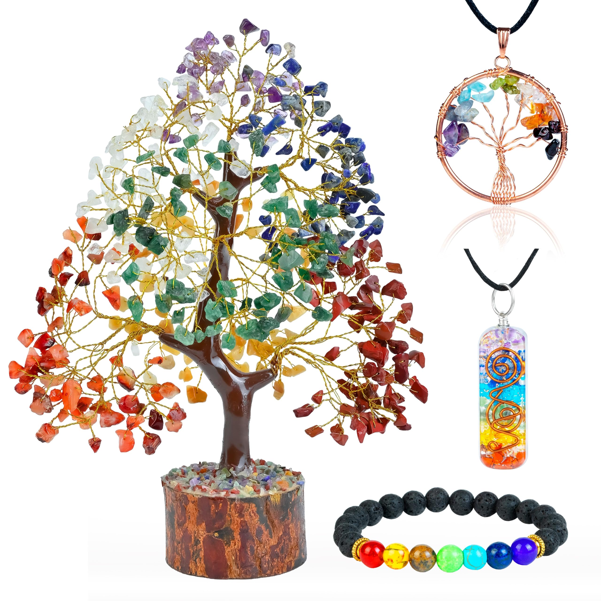 7 Chakar Albero della Vita braccialetto 7 chakra, e 2 ciondoli cristalli