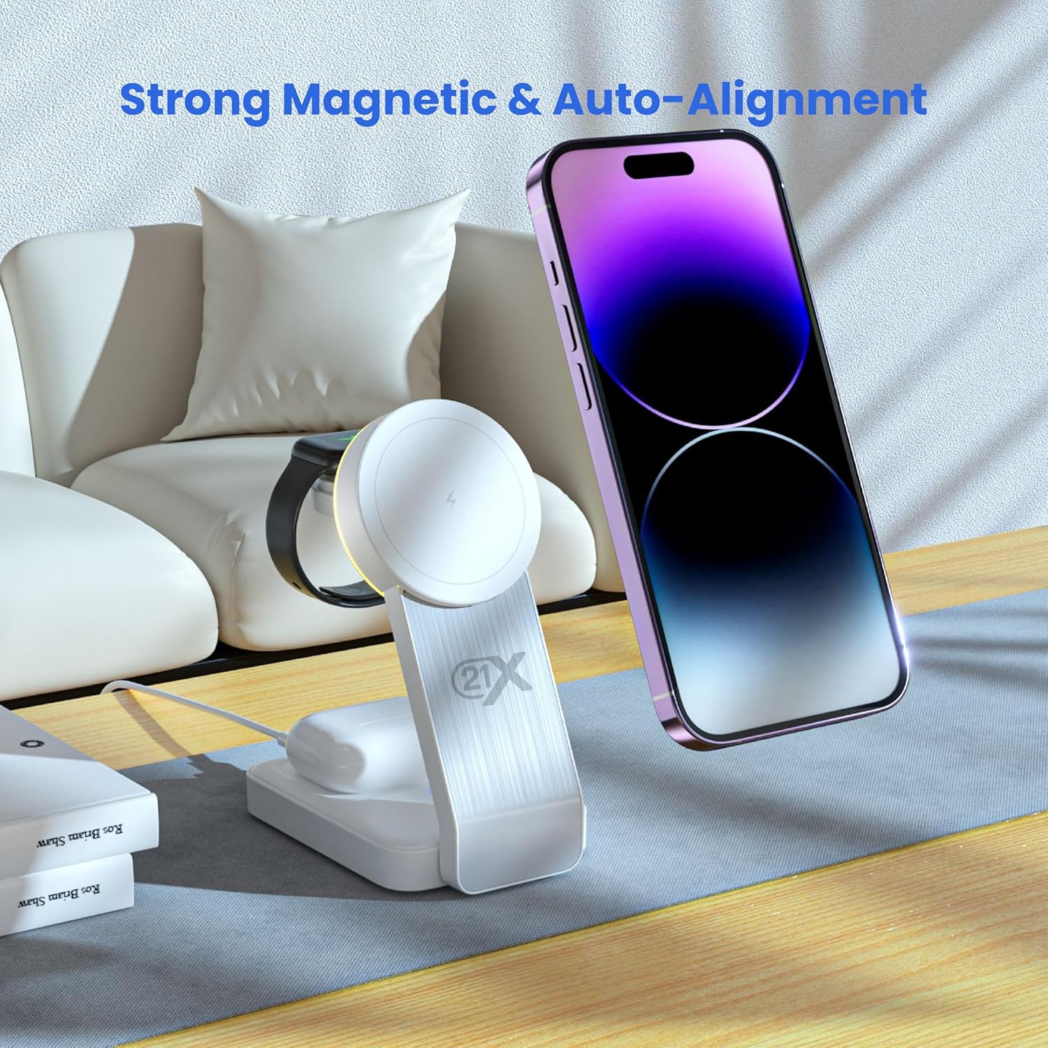 3-in-1 Wireless Charging Station for Apple Devices – Magnetic Foldable Fast Charger for iPhone, Apple Watch & AirPods with Stand – Travel-Friendly Multiple Device Charging Dock