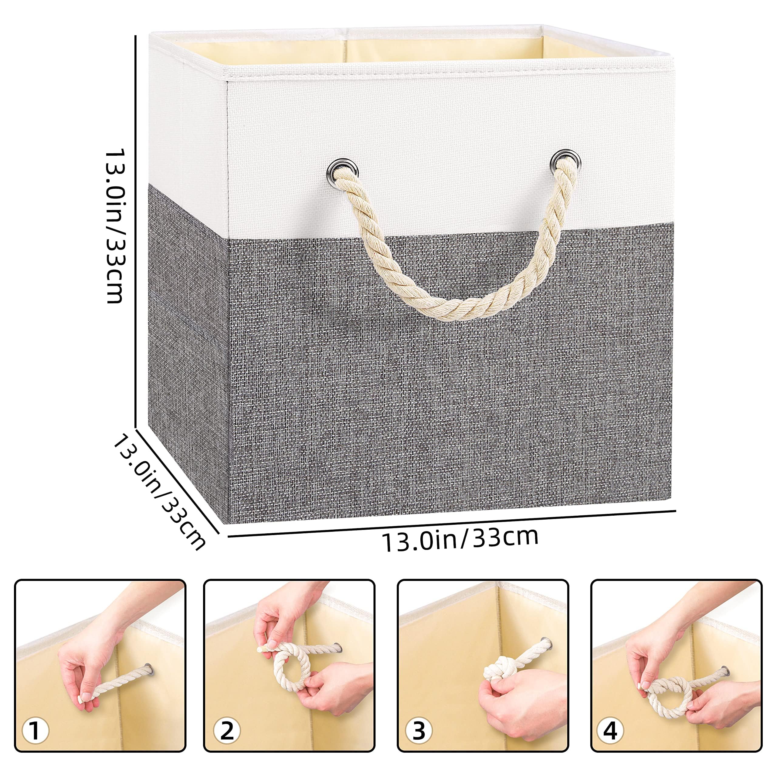 Yawinhe Opbergdoos Stof, Opvouwbare Opbergdozen, Wasbaar, Open Stoffen Doos, voor Slaapkamer, Kledingopbergvak, Wit/Grijs, 33x33x33cm, 4-Pack, SNK033WG-4