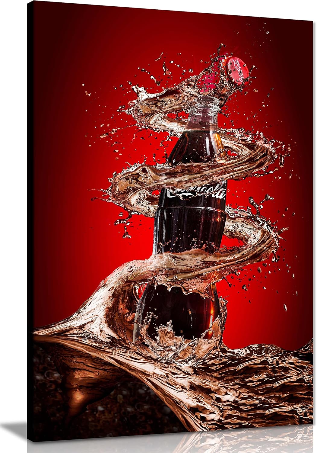 Panther Print Fine Art Prints Coca Cola Splash Drink Artistic Framed Canvas Print, Pictures for Home Walls, Bedroom, Living Room & Bathroom Decor 61x41cm (24x16in)