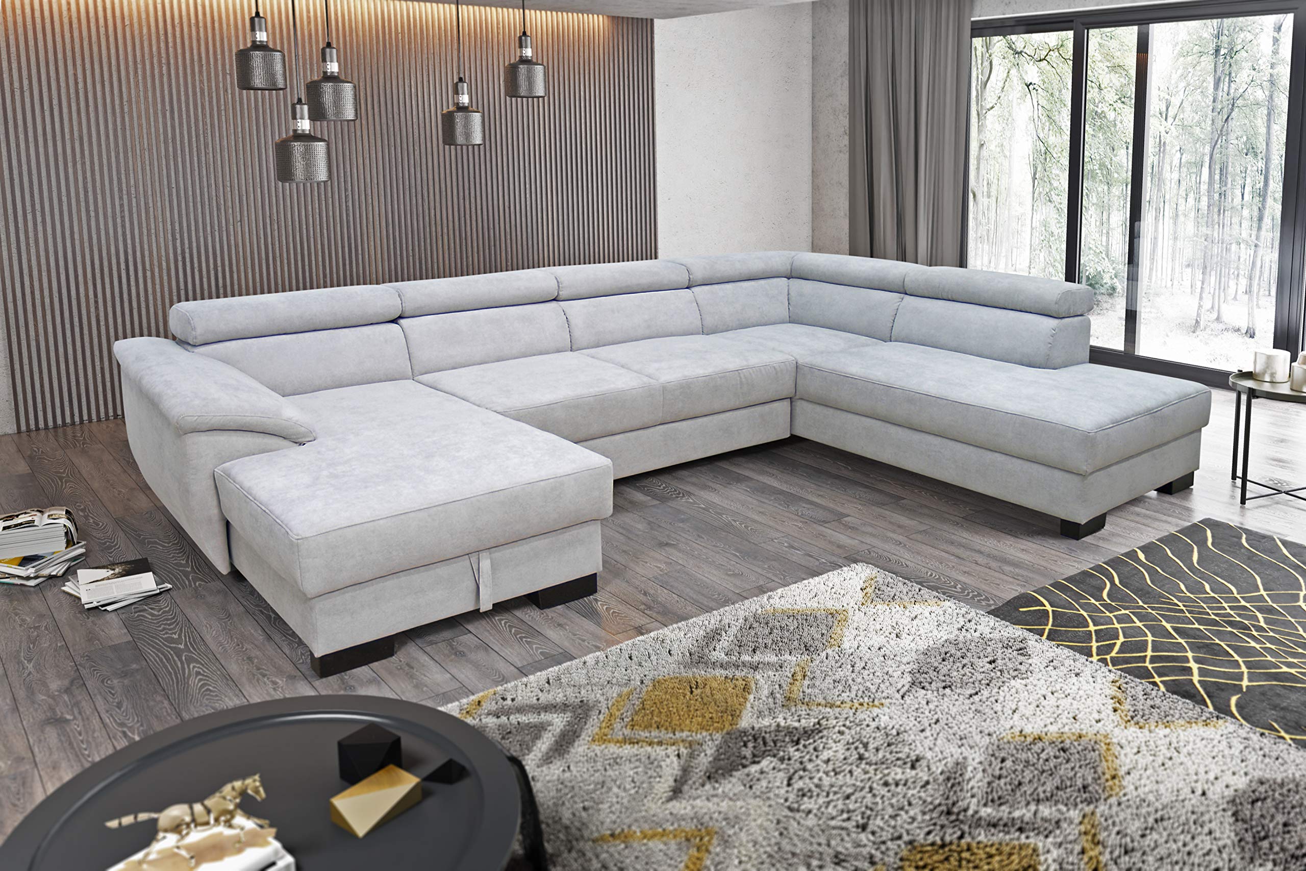 Domo. Collection David FK - Sofá con Respaldo en Forma de U, sofá con muelles y función de Respaldo, Esquinas Acolchadas, 337 x 232 x 78 cm, Color Gris