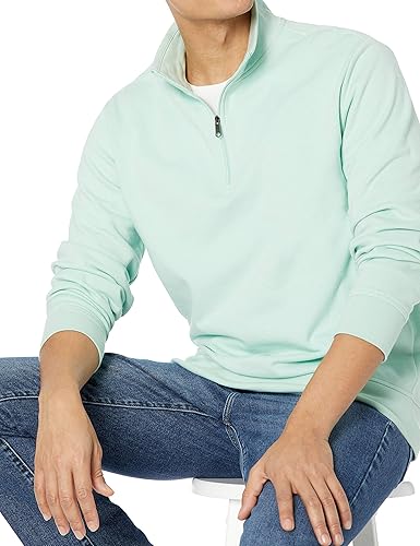 Miniatura 3 de Tienda Essentials - Sudadera ligera de felpa con cuello alto y cremallera de un cuarto para hombre