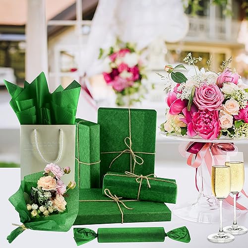 Miniatura 5 de NEBURORA Papel de seda verde para bolsas de regalo, 60 hojas de papel de seda de envoltura verde a granel de 14 x 20 pulgadas, papel de embalaje