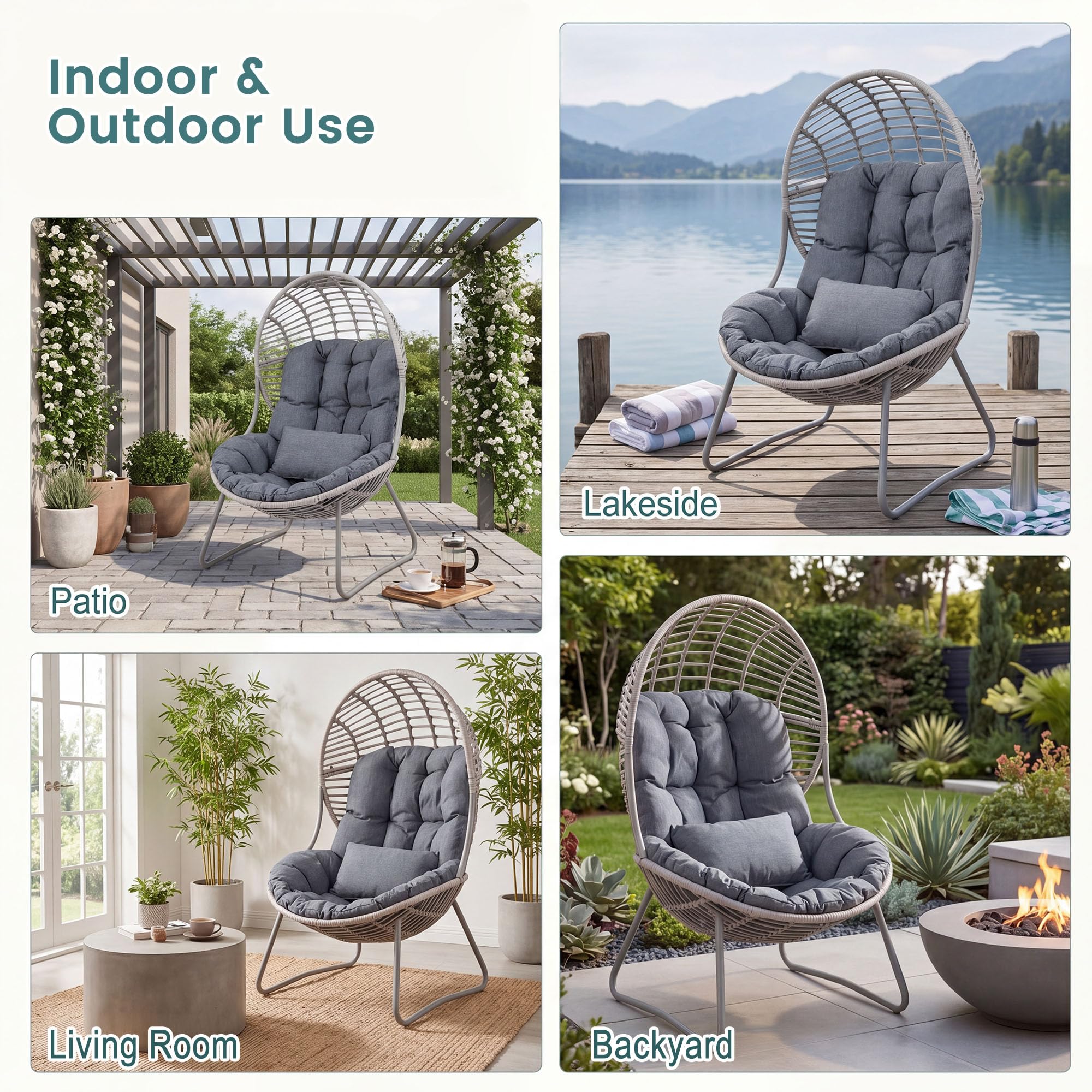 GIANTEX Poltrona da Giardino in PE Rattan, Sedia a Uovo Imbottita