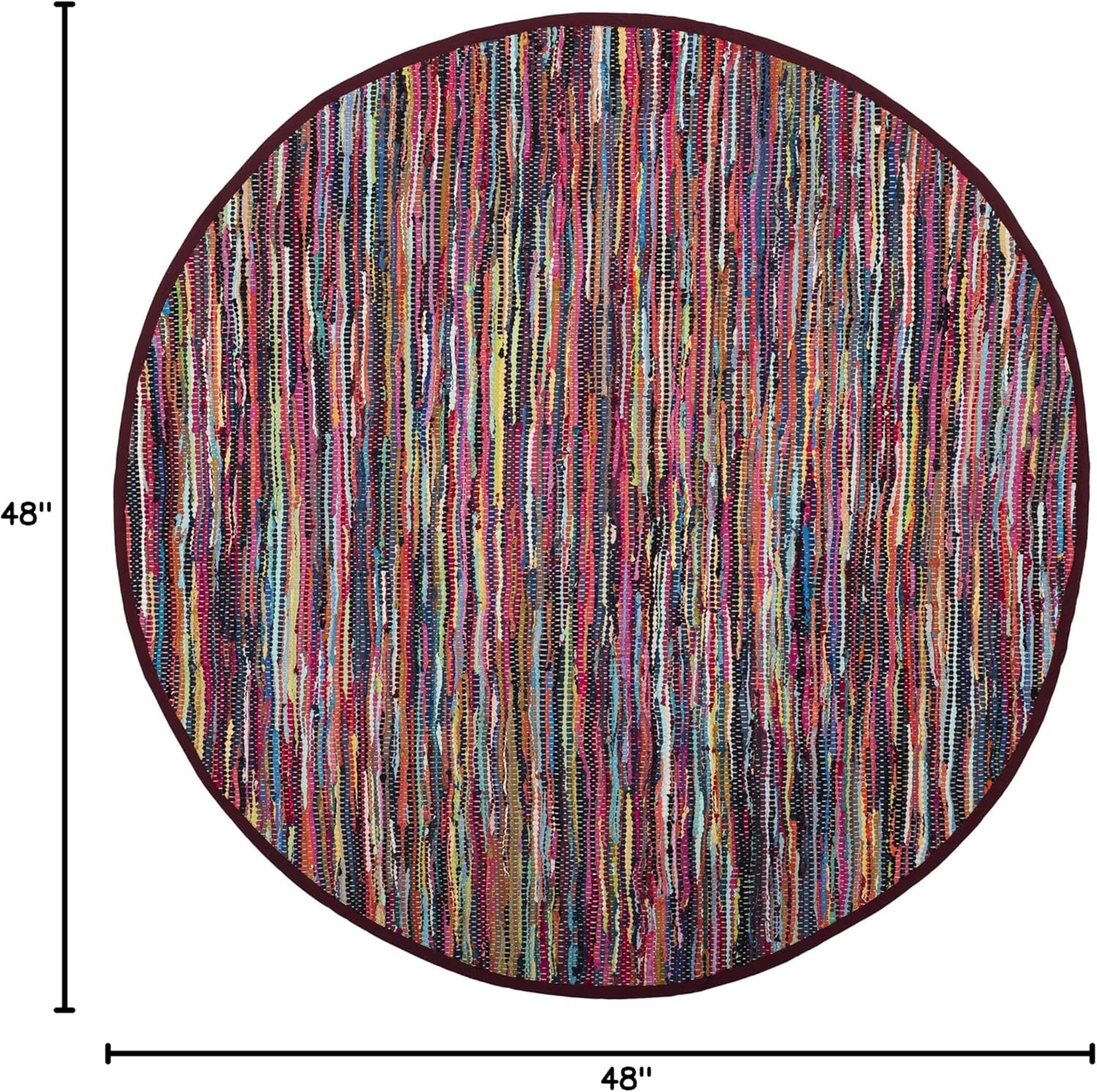 SAFAVIEH Rag Rug Collection Area Rug - 4' Round, Multi, Handmade Boho Stripe Cotton, Ideal for High Traffic Areas in Living Room, Bedroom (RAR128G)