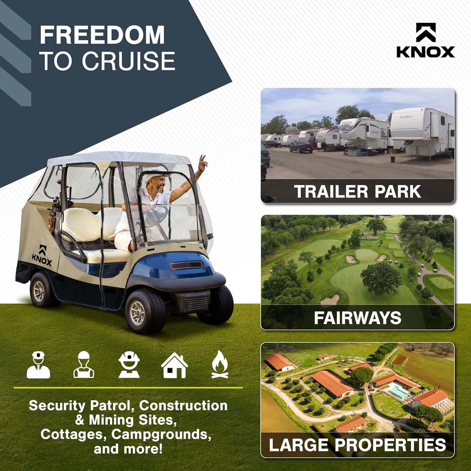 2 Person Golf Cart Enclosure 55" Short Roof, 600D Portable Transparent Driving Golf Cart Cover Storage, Golf Cart Accessories, Compatible with EZGO TXT/RXV, Yamaha, Club Car DS Precedent