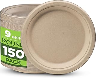 100% Compostable Paper Plates Heavy Duty - 150 Pack Biodegradable Dispos...