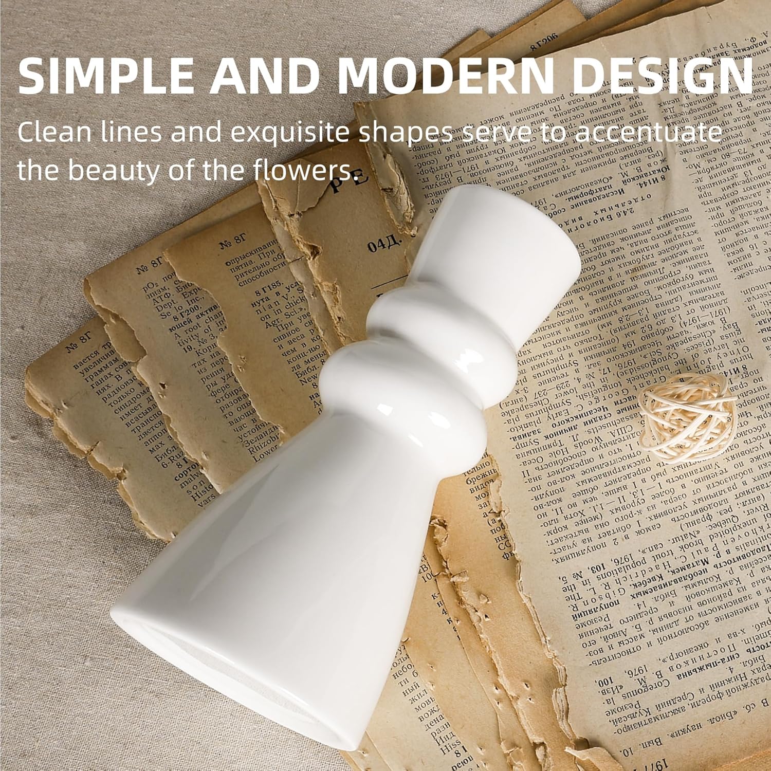 White Small Ceramic Bud Vase for Modern Home Decor, Flower Vase for Centerpieces, Twist Minimalist Style Fit Table, Shelf, Fireplace, Bedroom, Kitchen, Living Room, Office (White, High Round) - Image 4