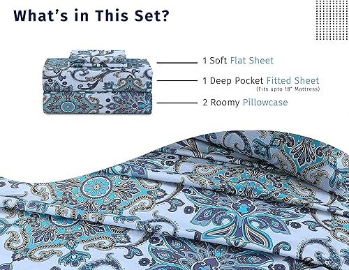 Miniatura 5 de Cotton Alley Juego de sábanas de 300 hilos, 100% algodón, 3 piezas, 1 sábana bajera, 1 sábana encimera y 1 funda de almohada, sábanas de tamaño