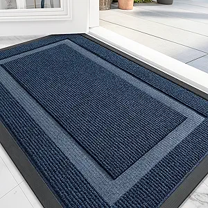 OLANLY Front Door Mat Indoor Outdoor Entrance, Waterproof All-Season, All-Weather Doormat, Sturdy Natural Rubber, Fade Resistant, Low Profile, Easy Clean Patio Porch Entryway Mat, 36x24, Blue