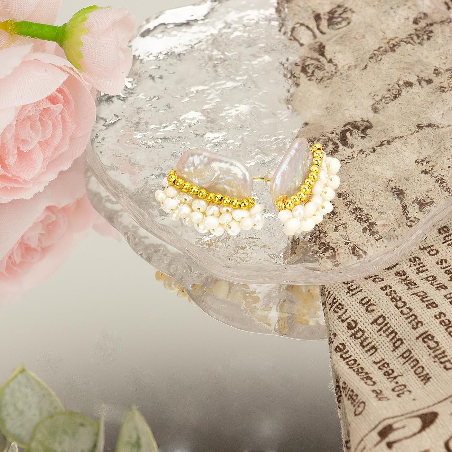 ELEXIS 18k Gold Baroque White Big Pearl Drop Earrings For Women Handmade Trendy Comfy Real Freshwater Pearls Aesthetic Dangle Earrings Engaged Wedding Bridesmaid Hanging Jewelry - Image 3