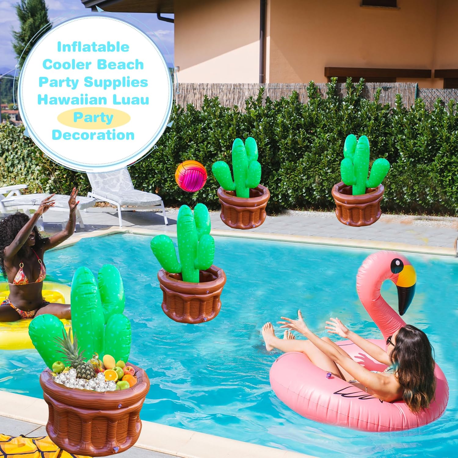 2 Pack 28 Inch Inflatable Cactus Drink Cooler Large Giant Blow Up Inflatable Drink Containers for Parties Western Fiesta Party Supplies Decorations