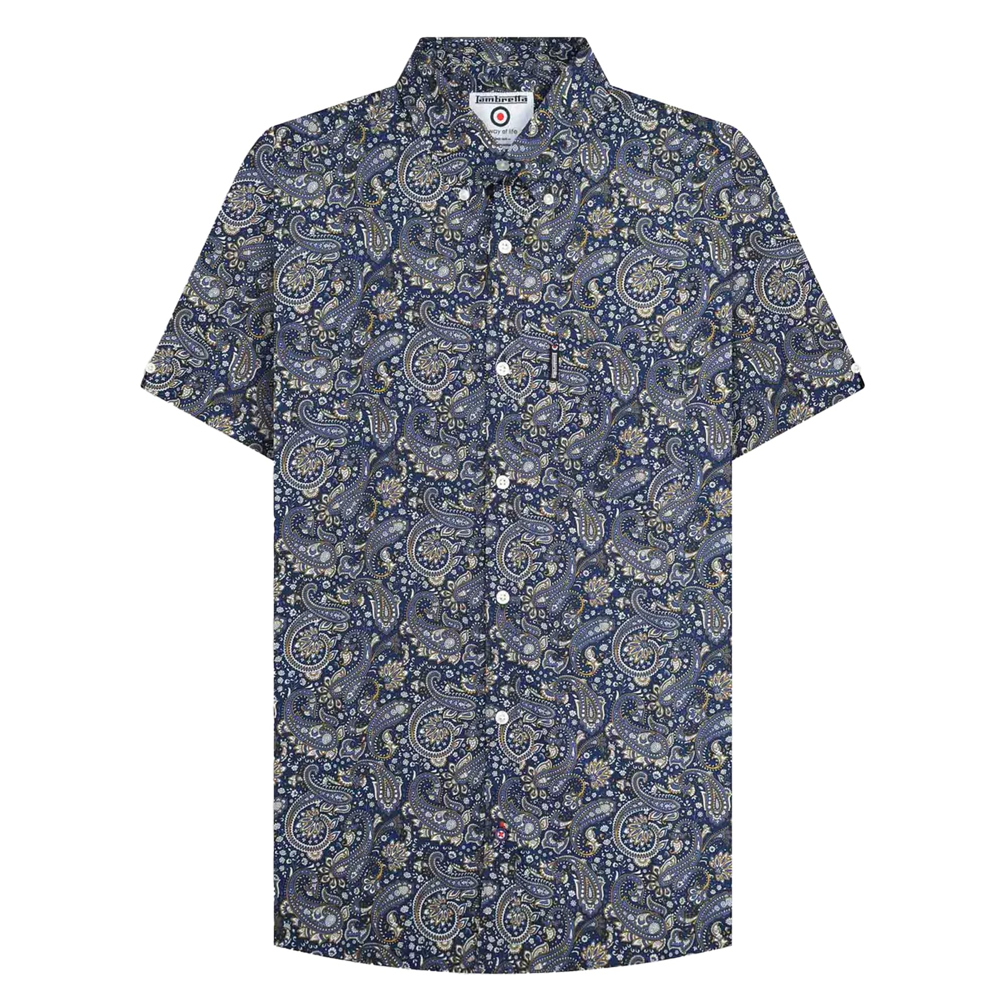 Lambretta Men Paisley Short Sleeved Button Down Shirts (UK, Alpha, 4XL, Regular, Regular, Navy)