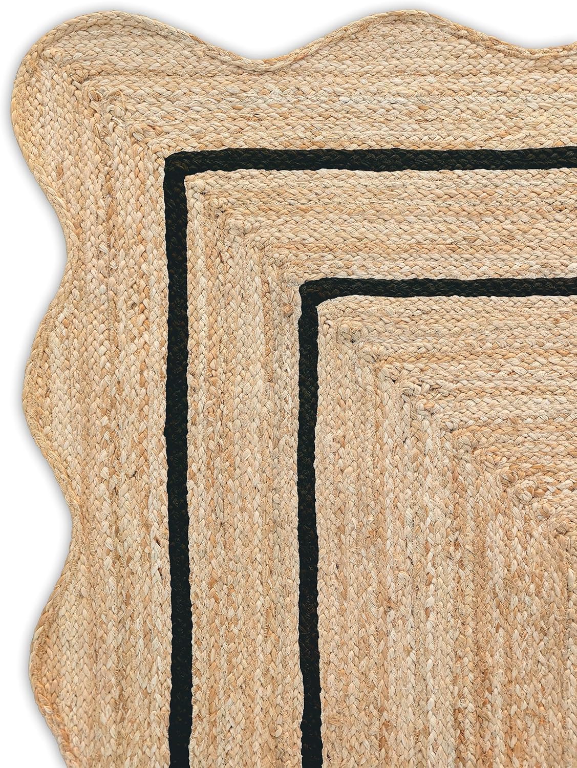 Wave Jute Rug Classic Quality Scalloped Hand Woven Boho Entryway Farmhouse Home Decor Runner Rug