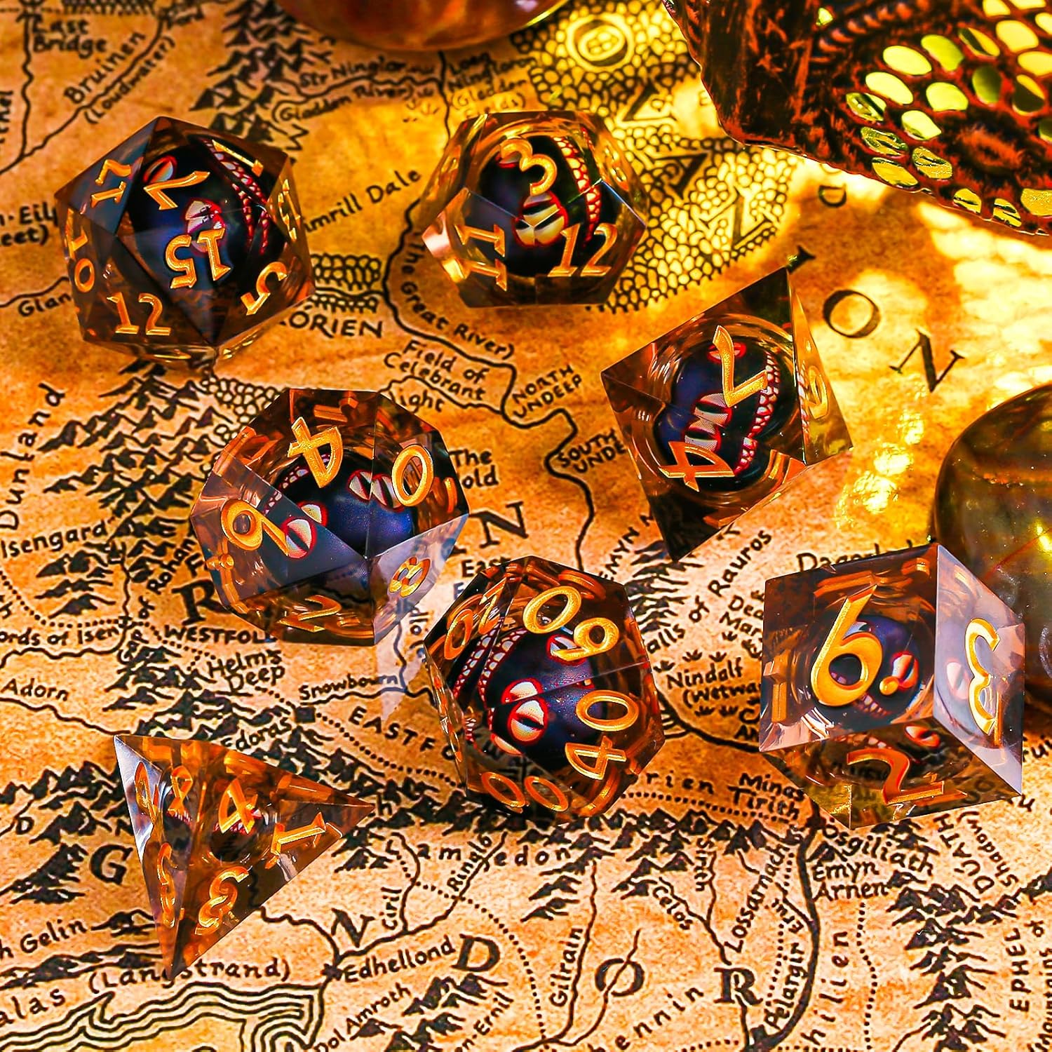 Sharp Edge Dice DND, DND Eyeball Dice Set, Liquid Core Dragon Eye Dice for Role Playing Table Games (Sharp Edge, Black Elf-2)
