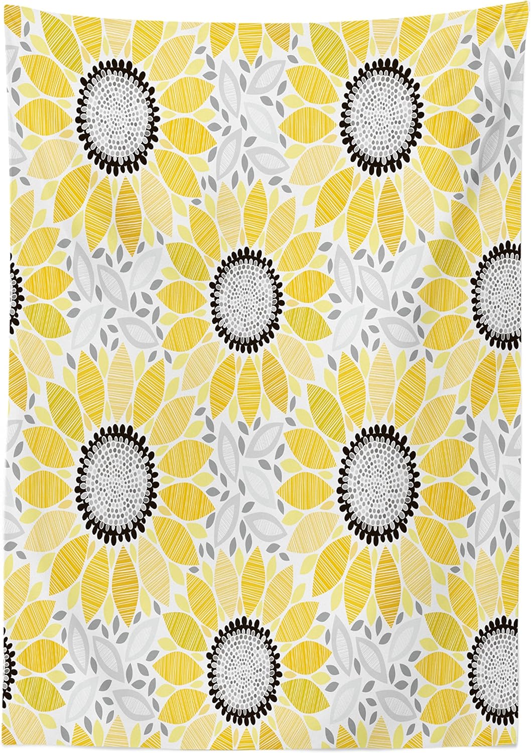 Ambesonne Yellow Tablecloth, Colorful Illustration of Sun Flower with Motifs and Patterns Summer Nature Artprint, Rectangular Table Cover for Dining Room Kitchen Decor, 60" X 90", Yellow Gray