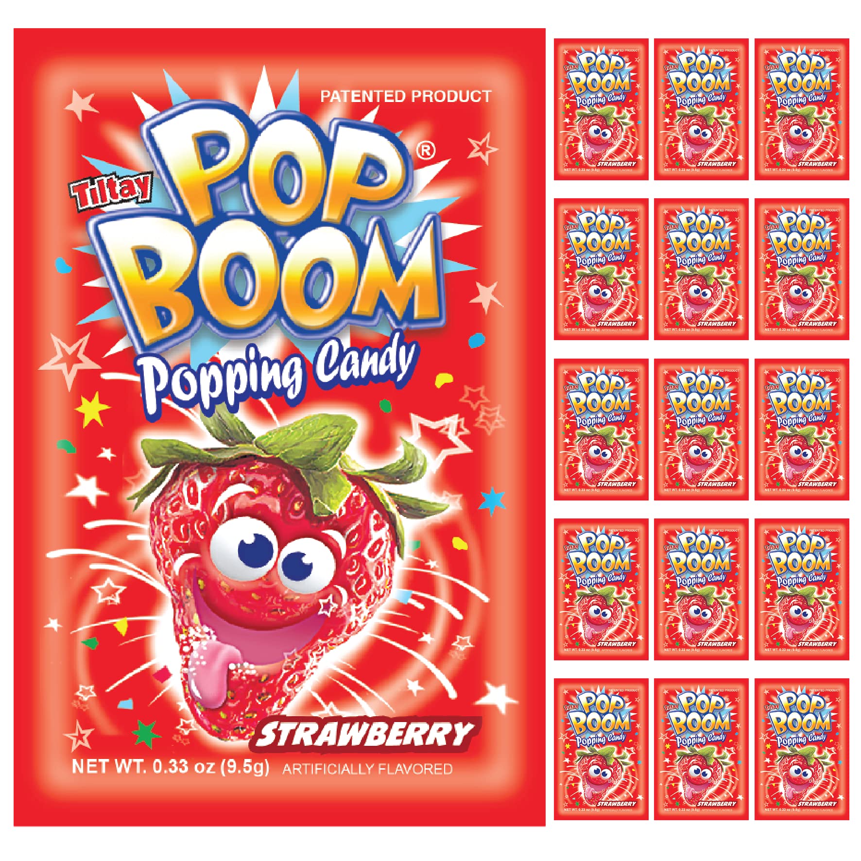 Tiltay Pop Boom Popping Candy – 16 Packs (Strawberry)