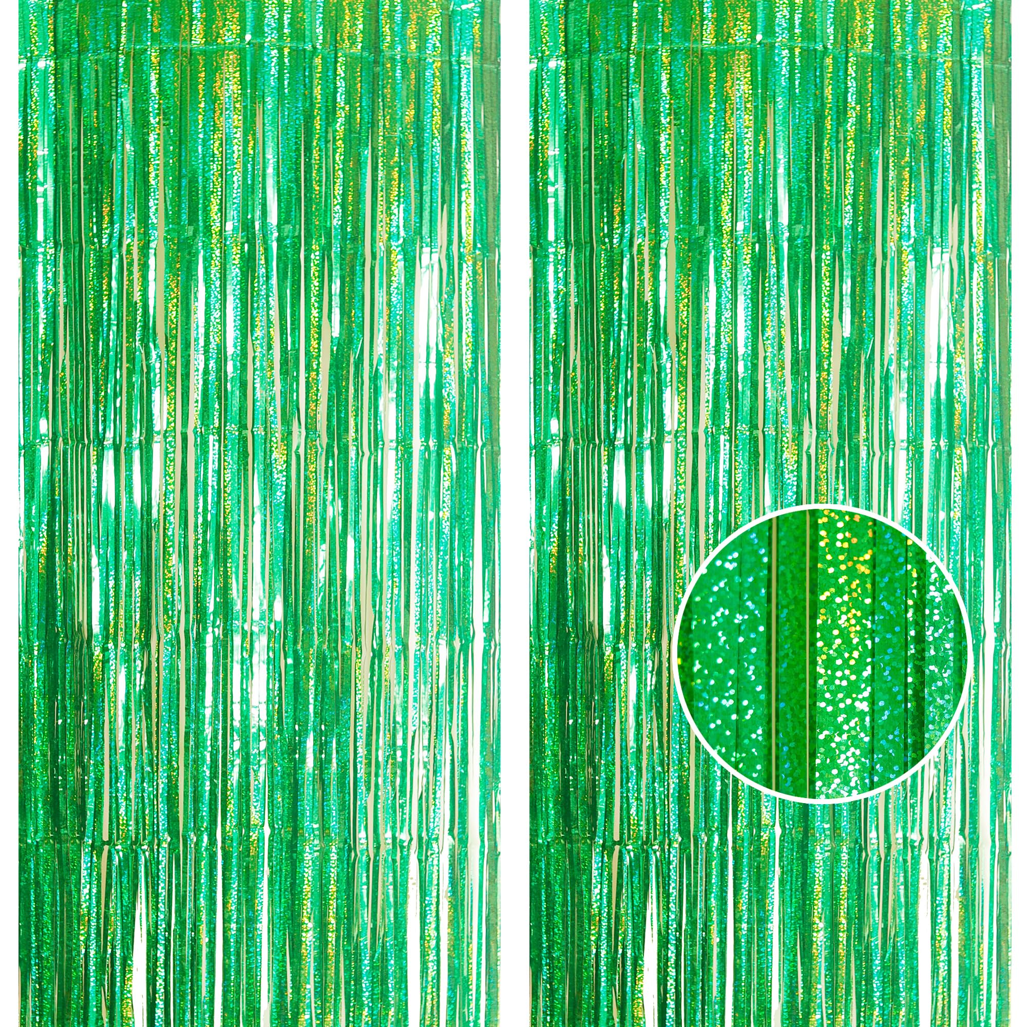 2pcs 3.2 x 8.3ft Glitter Green Tinsel Curtain Foil Fringe Curtain Backdrop Party Streamers Curtain Photo Backdrop Decorations for Birthday School Graduation Hen Christmas Party Decorations