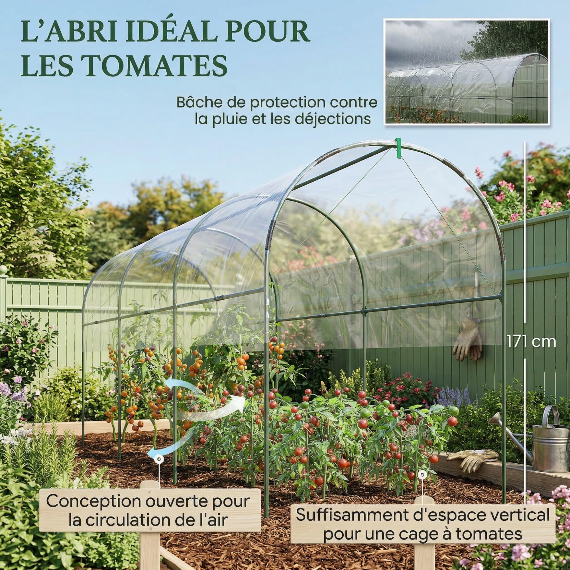 Outsunny Serre de Jardin, Serre à tomates, bâche renforcée, châssis en Acier, pour légumes Plantes Fleurs, pour extérieur, 400 x 120 x 170 cm, Transparent