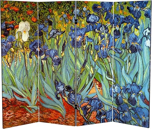 Miniatura 1 de Red Lantern Van Gogh - Pantalla plegable de lona de doble cara corta de 4 pies, lirios, noche estrellada sobre el Ródano, 4 paneles, separador