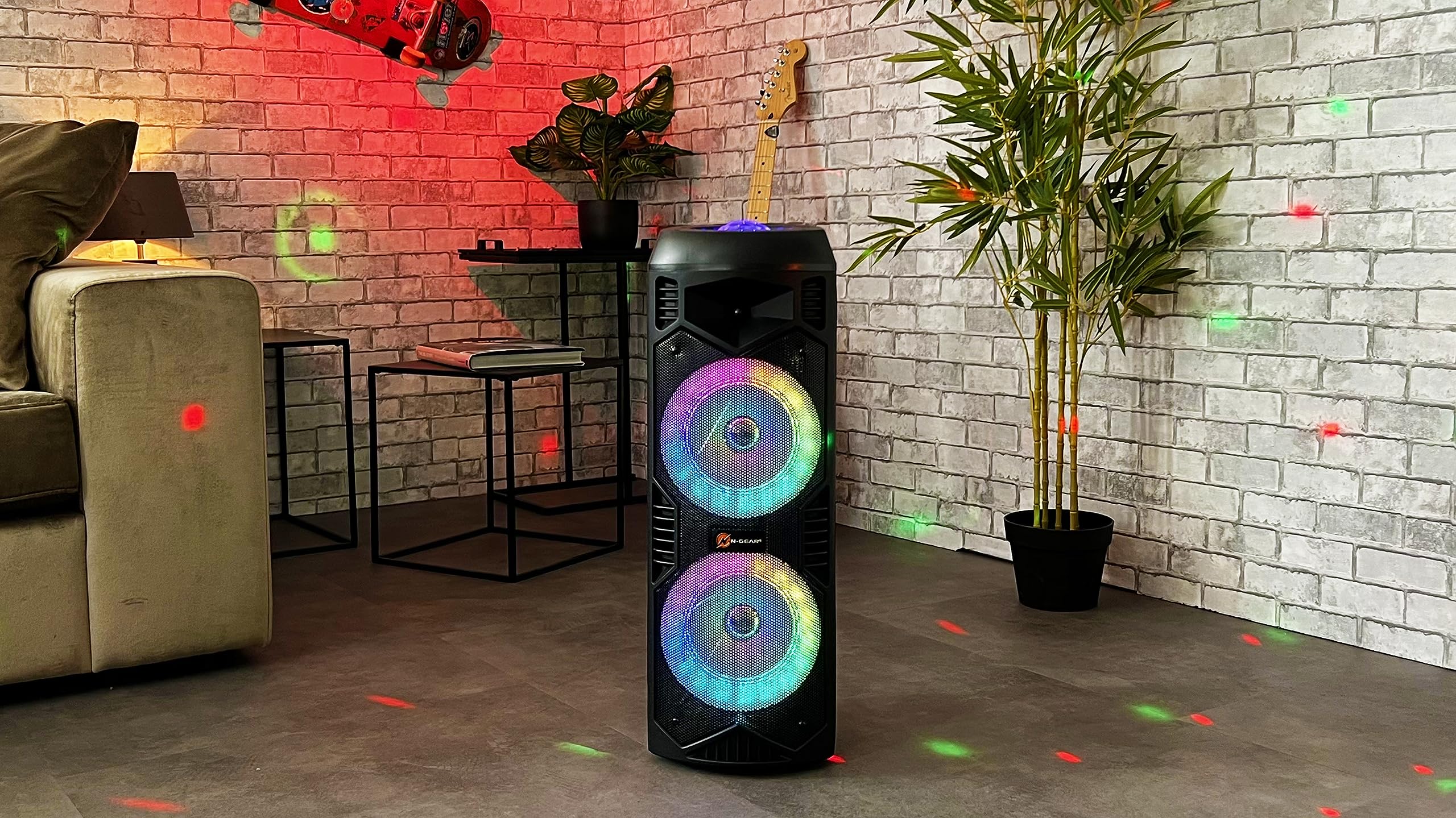 N-Gear LGP-5150 Cassa Bluetooth Portatile Party e Karaoke con Luci | 200 W, 87 dB, batteria 7,4 V / 3000 mAh, TWS stereo, LED, microfono wireless, USB, microSD e AUX per feste e karaoke
