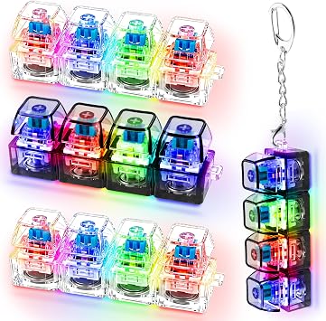 4 PCS Glow Keyboard Fidget Toy, Keyboard Fidget with LED Light Keychain 4-in-1 Keyboard Decompression Button Finger Clicker Toys, Button Stress Relief Fidget Gifts for Kids Adults Clear Black