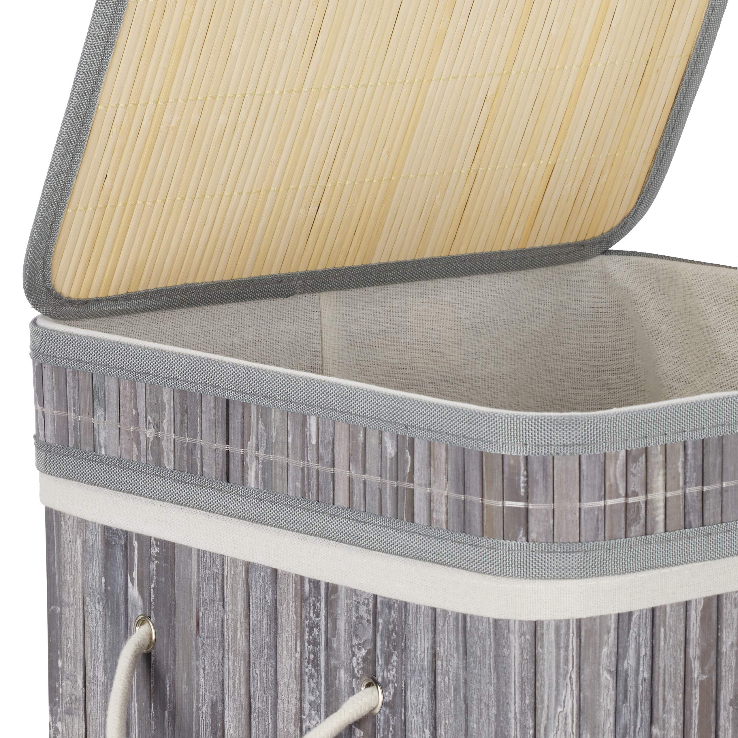 Relaxdays Wäschekorb Bambus, faltbar & tragbar, XL 70l mit Deckel, eckiger Wäschesammler, HBT: 63 x 36 x 36 cm, Farbwahl